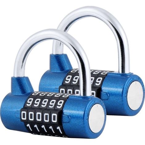 5-digit combination padlock – 100,000 combinations – Weatherproof zinc alloy – For lockers, tools, bicycles – Pack of 2 (1/5)