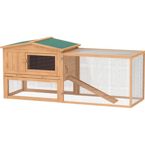 Pawhut Wooden Rabbit Hutch Guinea Pig hutch House 2 Tier Rabbit Run for Outdoor Garden Backyard, 85 x 24 x 57cm (1/5)