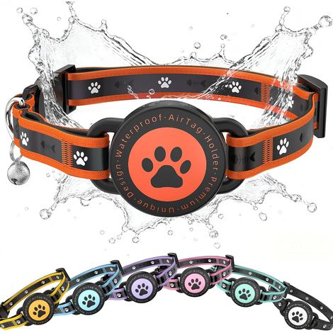 Collier Chat Anti-étranglement, Collier Réfléchissant Étanche avec Support et Cloche, Rembourrage Confortable, pour Chats Chatons et Chiots (Orange, 9.3"-13") (1/5)