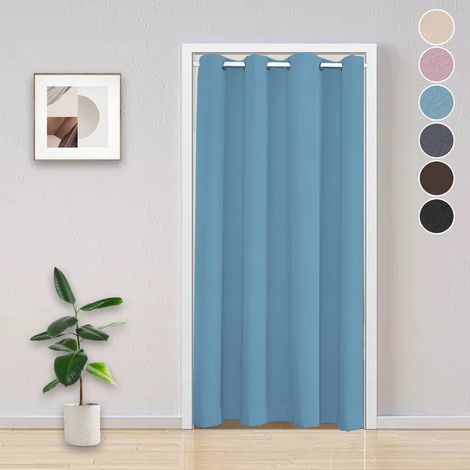 Rideau occultant de porte, rideau thermique à œillets, rideau de protection contre le froid, rideau de séparation de pièce, bleu, 132 x 244 cm (1/5)
