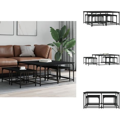Tables basses gigognes 5 pcs noir bois d'ingénierie - Table Basse - Meuble Salle Séjour - Meubles Industriels - Set De Tables - Table Gigogne (1/5)