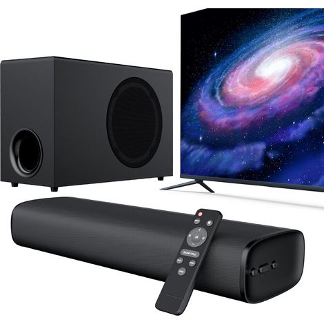 Barre de Son pour TV avec 5.9'' Big Powerful 110W Subwoofer, Enceintes TV aux Deep Bass, Bluetooth 5.3/Arc/Opt/AUX Connectivité, Système de Son Surround pour PC/Gaming/Projectors, 1Set (1/5)