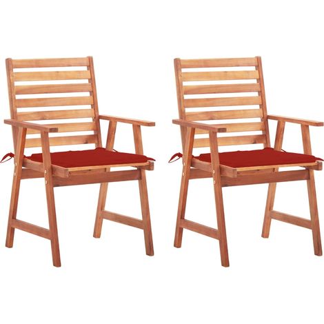 INLIFE Chaises à dîner d'extérieur 2 pcs avec coussins Acacia massif (1/5)