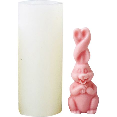 Moule à bougie en silicone, moule pour fabrication de bougies parfumées, moule pour objets en cire, forme de lapin aux longues oreilles C03-1, grande taille (1/5)