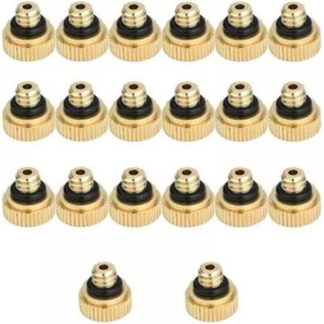 Pack of 20 brass spray nozzles, water-saving spray nozzles, suitable for outdoor cooling systems, greenhouses, 0.4mm (1/4)