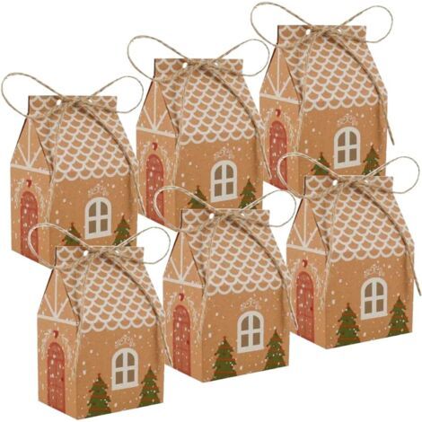 Lot de 6 boîtes de Noël  Boîte en papier kraft avec corde en chanvre  Boîte de Noël avec couvercle pour bonbons, friandises et cadeaux