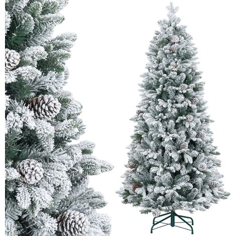 Sapin Noël enneigé 180cm 1489 branches pommes de pin support métal vert décoration luxueuse