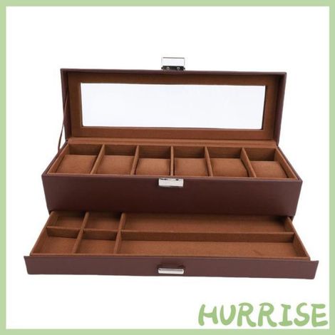 Boîte à Montres en Cuir, 6 Fentes, 2 Couches, Vitrine de Montre pour Hommes, Rangement de Collection de Bijoux (1/3)
