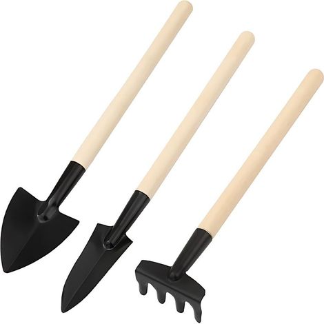 Set mit 3 Mini-Gartengeräten – Kleiner, leichter Rechen und Schaufel für Mini-Pflanzen, Sukkulenten, Topfpflanzen, Bonsai-Werkzeuge, Gartenarbeit