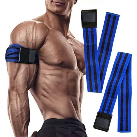 2 sangles de restriction sanguine élastiques, croissance musculaire homme femme, bandes d'obstruction pour bras noir bleu 60cm (1/5)
