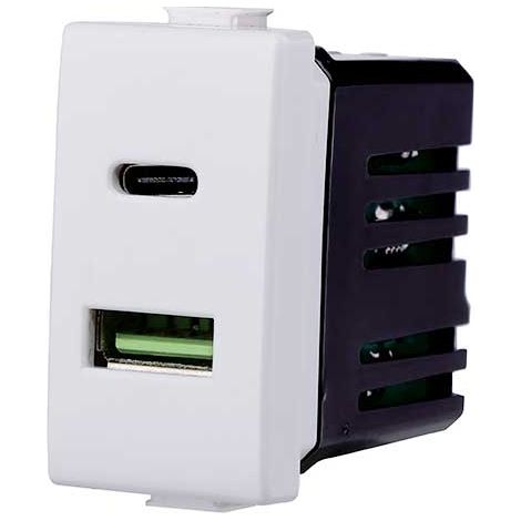 Doppelte USB 2IN1 Typ-A + Typ-C-Ladebuchse, kompatibel mit Bticino Matix 5Vdc 3.1A, weiße Farbe MT3002
