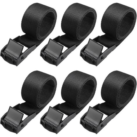 Spanngurte Kurz 40cm Verstellbar Klemmschloss Rostfrei Schwarz 6er Pack (1/5)