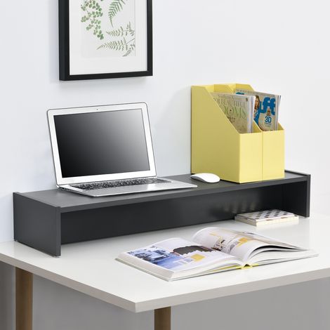 Rialzo di Supporto Flensberg per Monitor/Portatile/TV da Scrivania 100x27x15 cm - Grigio Scuro [en.casa]