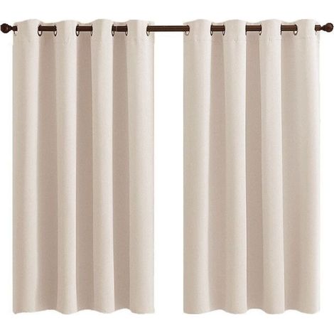 Rideau Occultant Thermique - 2 Panneaux Courts Isolants Anti-Froid/Bruit à Oeillets - pour Salon, Chambre (Enfant/Adulte), Dressing - 140x160cm Beige Écru (1/5)