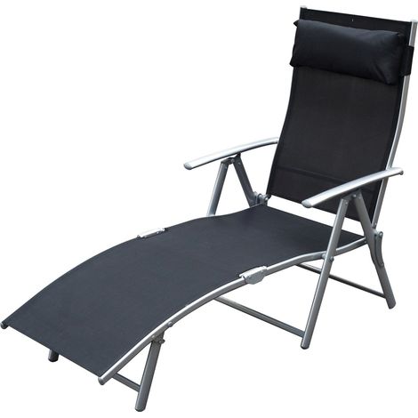 Sonnenliege klappbar Strandliege Gartenliege mit Kissen, Metall+Stoff, Schwarz, 137x63,5x100,5cm