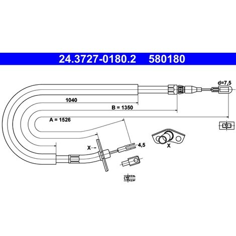 Tirette à câble, frein de stationnement ATE 24.3727-0180.2 MERCEDES-BENZ