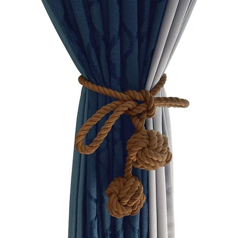 lot De 2pcs Brunembrasses Pour Rideaux Avec Deux Boules Fait La Main Attache De Rideau En Corde Tress Boucle De Rideau Chanvre Style Rustique, Ch (1/5)