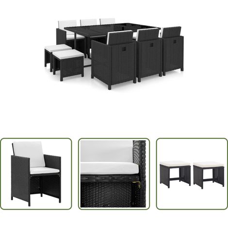 Rotin synthétique - Ensemble à manger d’extérieur 11 pcs coussins résine tressée (1/5)