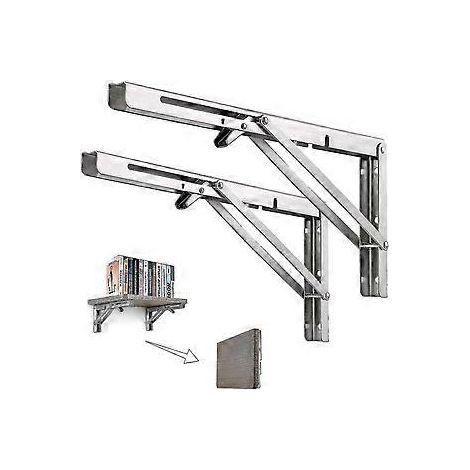 Supports d'étagère pliables, lot de 2 supports d'étagère pliables robustes en acier inoxydable