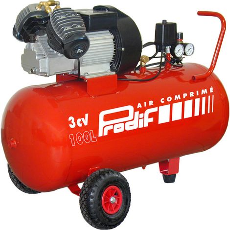 Prodif – Compresseur coaxial 100L 3CV V204710 – Débit d’air élevé – Bi-cylindre sur roues – Pour applications professionnelles