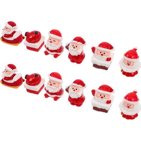12 Pièces Figurine Miniature en Résine Rouge du Père Noël pour (1/5)