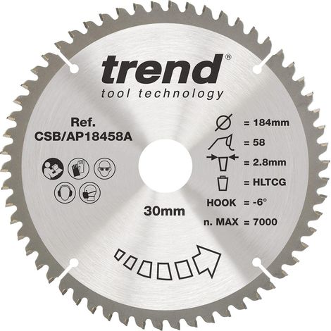 Lame de scie circulaire alu/plastique 184 mm, 30 mm alésage, 58 dents (1/5)