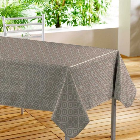 Paris Prix – Nappe toile cirée 140x240cm – 100% PVC – Motifs taupe – Finition biais pour usage intensif