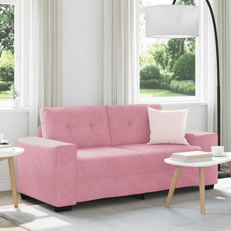 Canapé 2 places en velours rose 140 cm avec coussins confortables (1/5)