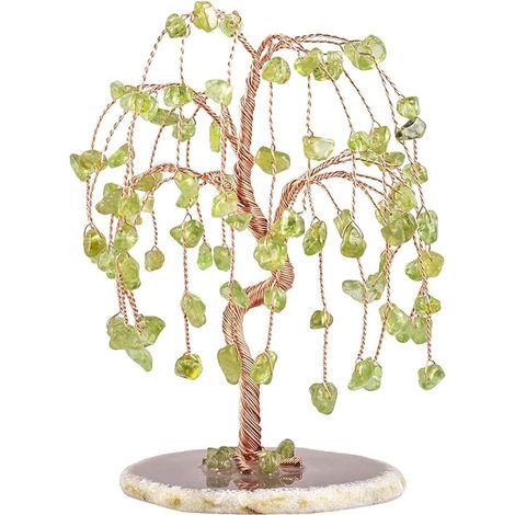 Péridot Arbre de Vie Decoration Pierre, Socle Tranche Agate Naturelle Feng Shui Cristal (1/4)