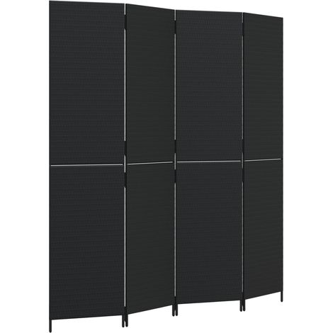 Room Divider 4 Panels Black Poly Rattan vidaXL