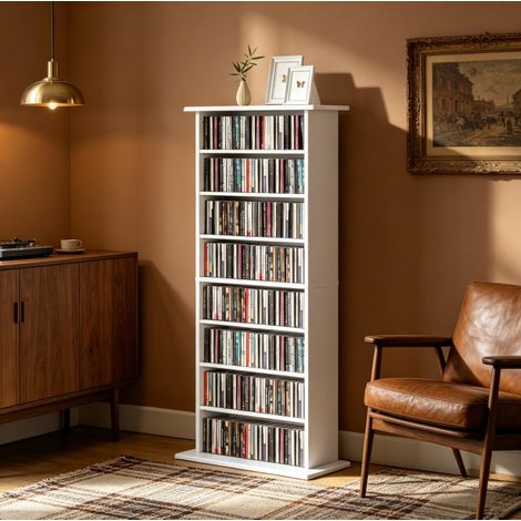 Mobile porta CD/DVD a 8 scomparti, 58 x 24 x 126,3 cm, bianco OKWISH (1/5)