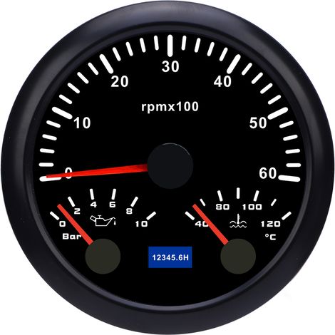 Tachymètre 3 en 1 85 mm DC 9 à 32 V 6000 tr/min 0 10 bar Pression d'huile 40 120 ℃ Température de l'eau Rétroéclairage 7 couleurs pour voiture bateau camion cadran noir lunette CX8285B (1/5)