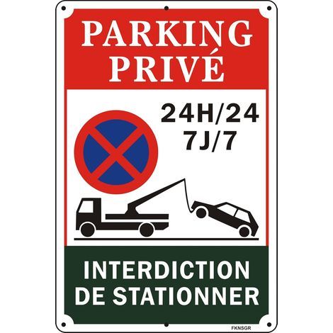 Panneau Parking Privé 20x30cm Lot de 2, Panneau Interdiction de Stationner 24H/24 7J/7 en Aluminium Rigide, 6 Trous Prépercés, Résistant aux Intempéries pour Portail, Clôture, Garage (1/3)