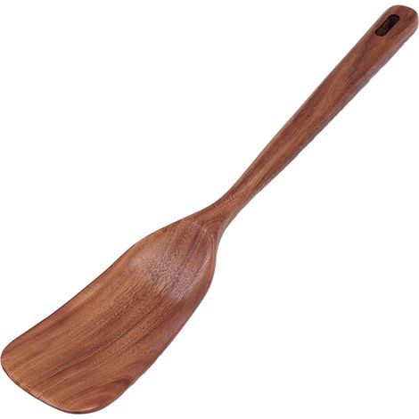 Cuillère de cuisine en teck japonais à long manche avec trous, idéale pour cuisson, poêle, wok, ustensile bois naturel, simple et pratique (1/5)