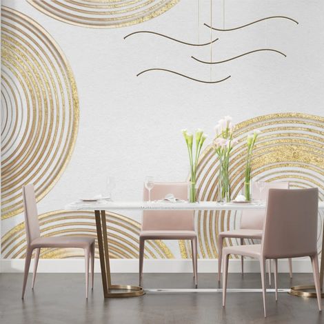 Papier peint geometrique cercles dores 1 - 300 x 250 cm (1/2)