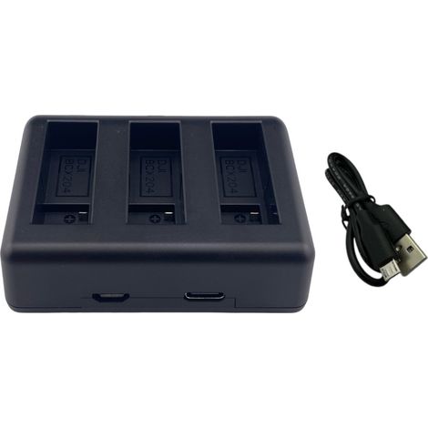 Trade-Shop Dreifach Akku-Ladegerät Ladestation USB Typ-C kompatibel mit DJI BCX202, BCX204 / Osmo Action 3, 4, 5 Action-Kamera