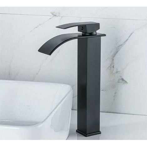 Wasserfallarmatur in Lack, Aufsatzwaschbecken mit Warm- und Kaltwasseranschluss, Toiletten, Badezimmerschränke, Einlocharmatur, Wasserfall-Waschtischarmatur, schwarze Wasserfall-Mischbatterie, Einloch (1/5)