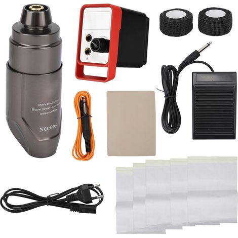 Kit de stylo tatouage professionnel avec bloc d'alimentation LED, pédale 3 modes, prise UE 100-240V, cartouche rotative (1/5)
