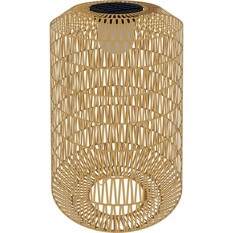 Lampadaire solaire extérieur en résine tressée, lampadaire sans fil rechargeable avec capteur de lumière, Ø30x55cm jaune