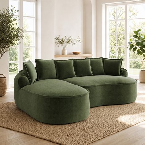 MODFU – Divano modulare 2 moduli in ciniglia con seduta profonda, braccioli larghi, schiuma 32D e senza telaio – Verde (1/5)