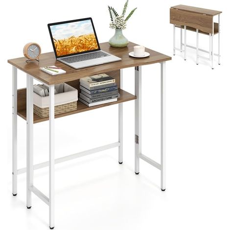 COSTWAY Scrivania Computer Pieghevole e Salvaspazio (Naturale) (1/5)