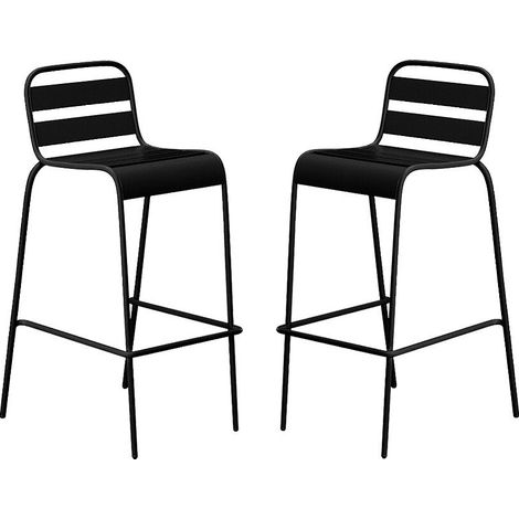 Lot de 2 chaises hautes de jardin empilables en métal - Noir - MIRMANDE de MYLIA