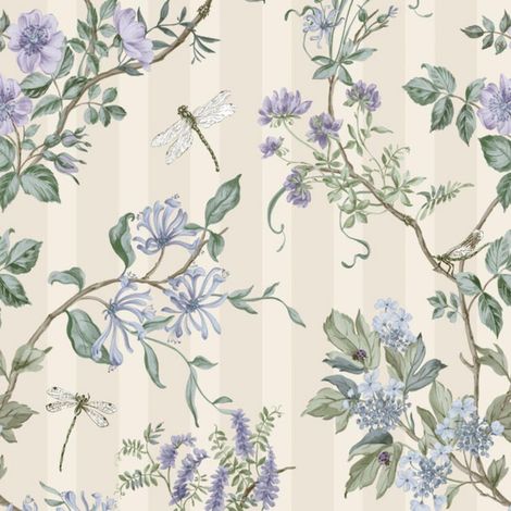 Holden Hampton Gardens Neutral Blue Wallpaper Stripes Animals Paste The Paper (1/4)
