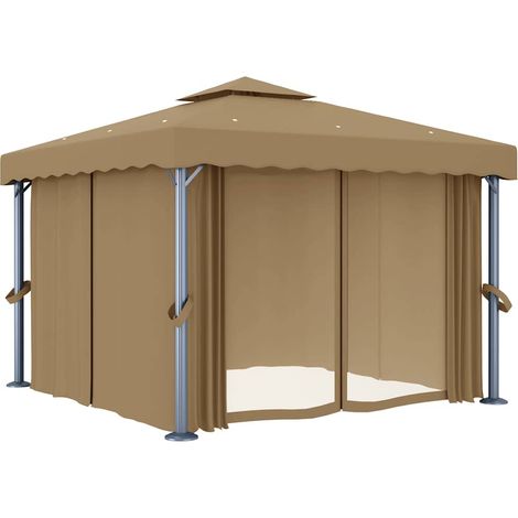 vidaXL Cenador con cortina gris taupe aluminio 3x3 m (1/2)