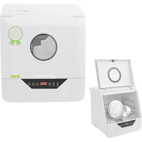 HAUTOUR Lave-vaisselle, Mini lave-vaisselle de table avec 4 modes de lavage et réservoir d'eau de 6L, 19 min (rinçage fruits)/ 29 min (rapide)/39 min (standard)/49 min (intensif)