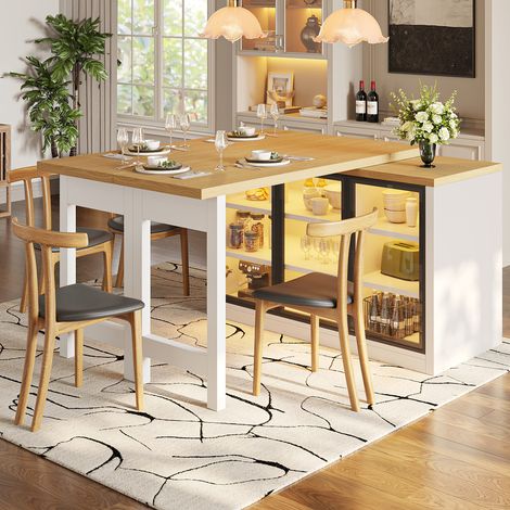 Table à manger multifonctionnelle avec meuble d'appoint, rotation à 360°, système d'éclairage intelligent, pour îlot central,blanc (1/5)
