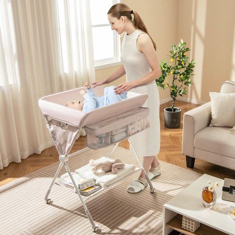 Parents de 160 à 168 cm, change facile avec cette table à langer pliable à roulettes et rangement (1/5)