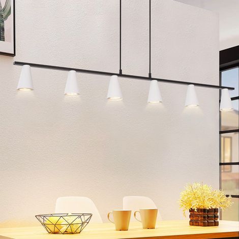 GBLY Pendelleuchte esstisch Hängelampe 6 Flammig - Esstischlampe hängend Weiß modern Esszimmerlampe Schwarz GU10 Hängeleuchte lang aus Metall Pendellampe für Wohnzimmer Küche (Ohne Leuchtmittel)