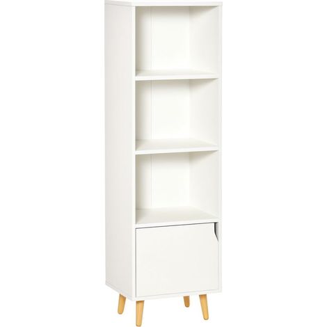Bibliothèque étagère Rangement Colonne pour Salon, Salle de Bain Blanc en Bois dim. 40L x 30l x 130H cm (1/5)