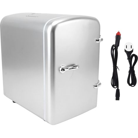 Mini réfrigérateur 36W 4L 6 canettes, portable voiture glacière électrique chaud-froid, silencieux, adaptateur 12V, soins peau snacks, AC100-240V argent prise US (1/5)